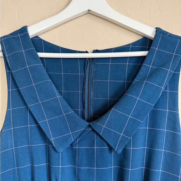 Apricity Windowpane Plaid Checked Retro Sunday Dress Blue Dapper Women’s M - Picture 6 of 8